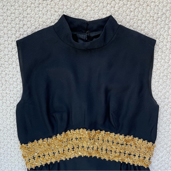 Vintage black mini dress with gold waistband - Picture 2 of 15